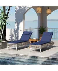 Gouun Set of 2 Patio Chaise Lounge Chair with 6-Level Backrest and Headrest