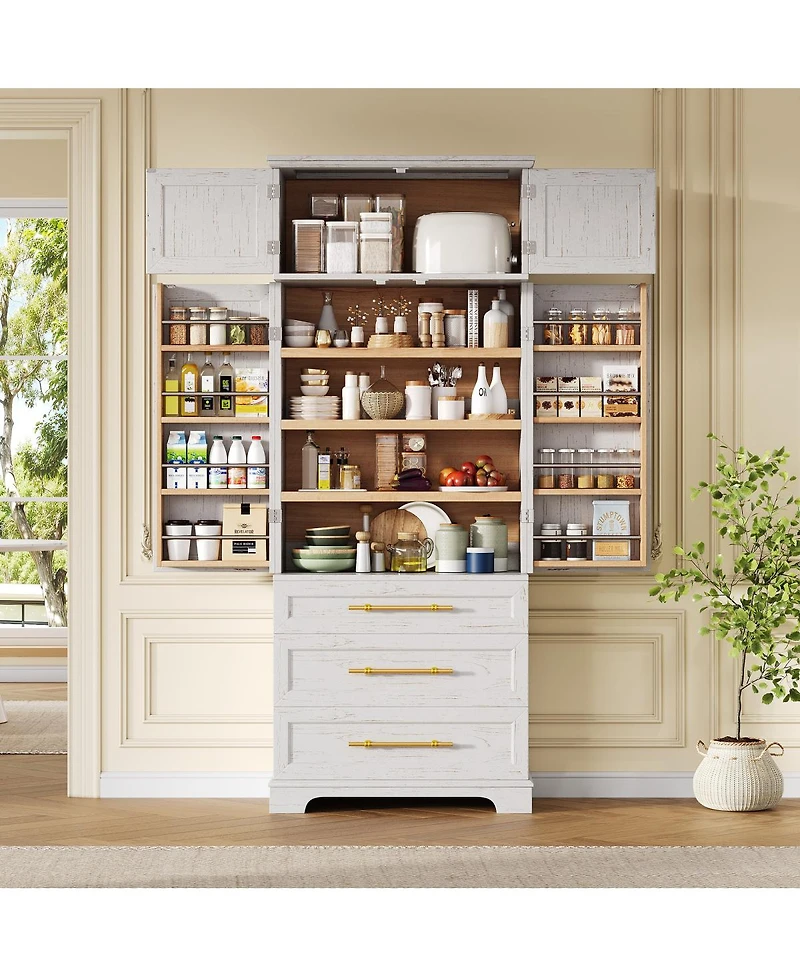 Streamdale Furniture 78.2'' Farmhouse Kitchen Pantry Cabinet with 8 Door Shelves and 3 Drawers