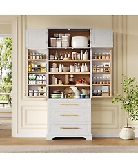 Streamdale Furniture 78.2'' Farmhouse Kitchen Pantry Cabinet with 8 Door Shelves and 3 Drawers