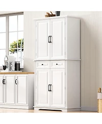 Streamdale Furniture 71'' Tall Farmhouse Kitchen Pantry with 3 Pull-Out Organizers and 2 Drawers