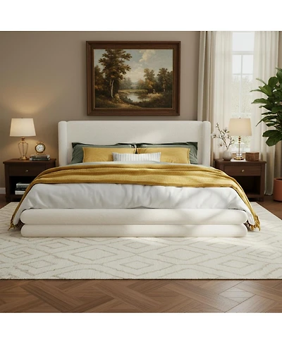 Streamdale Furniture King Size Upholstered Bed Frame With Boucle Thick Wingback Headboard