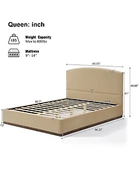 Streamdale Furniture Queen Size Velvet Upholstered Bed Frame with Thick Headboard Camel