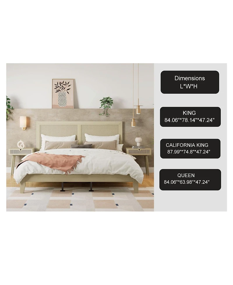 Streamdale Furniture Solid Wood Platform California King Bed With Rattan