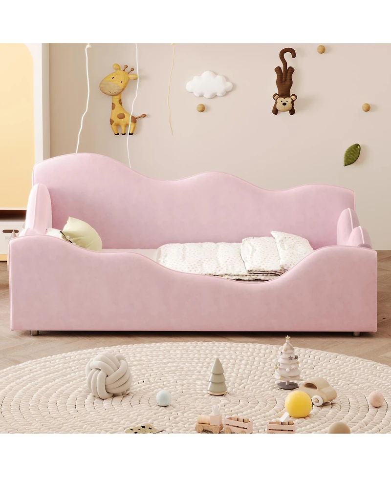 Streamdale FurnitureCloud-Shaped Upholstered Toddler Bed with Safety Guardrails