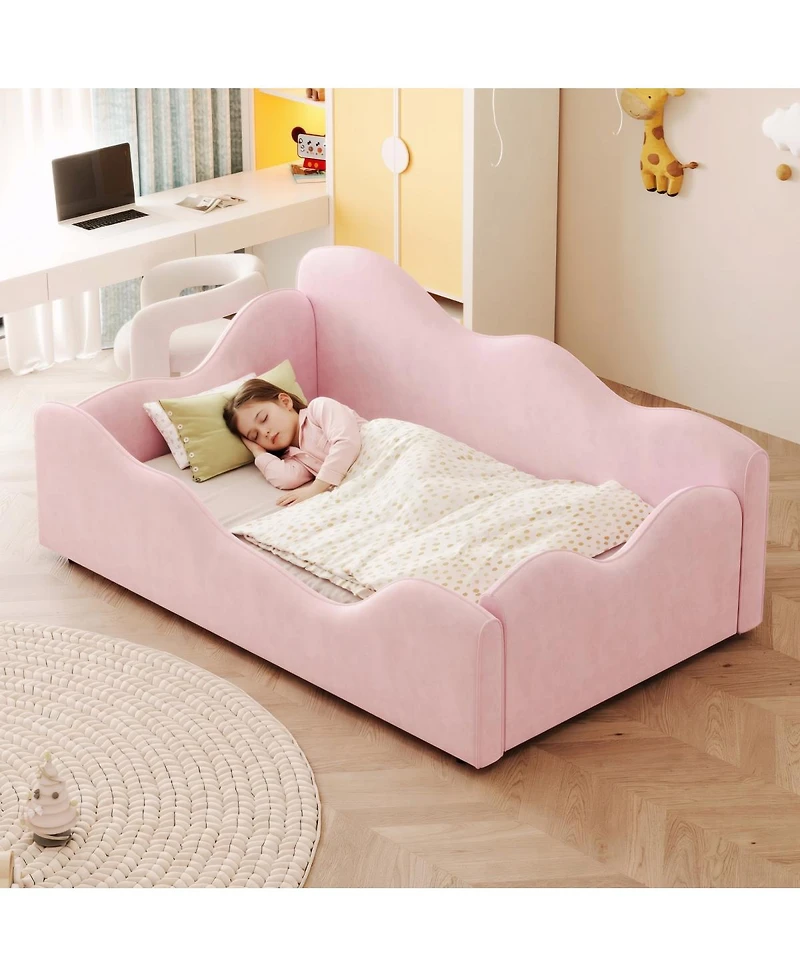 Streamdale FurnitureCloud-Shaped Upholstered Toddler Bed with Safety Guardrails