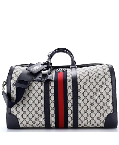 Pre-Owned Gucci Large Savoy Web Convertible Duffle Bag Gg Coated Canvas