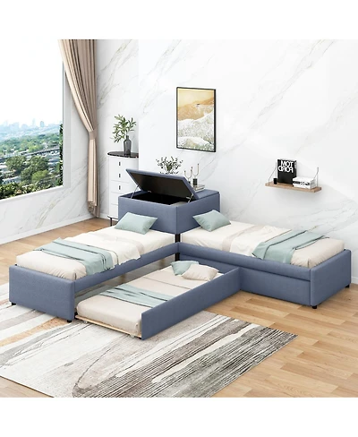 Streamdale Furniture L-Shaped Twin Upholstered Platform Bed with Trundle Drawers