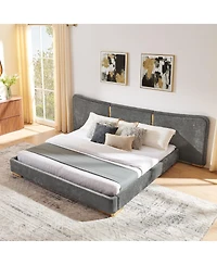 Streamdale Furniture King Size Extra Large Chenille Platform Bed with Curved Headboard