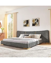 Streamdale Furniture King Size Extra Large Chenille Platform Bed with Curved Headboard