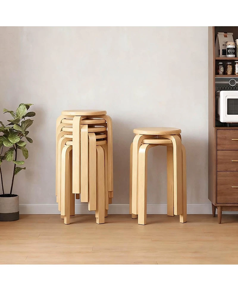 Streamdale Furniture 6-Piece Stackable Bentwood Stool Set 18'' Round Backless Nesting Chairs