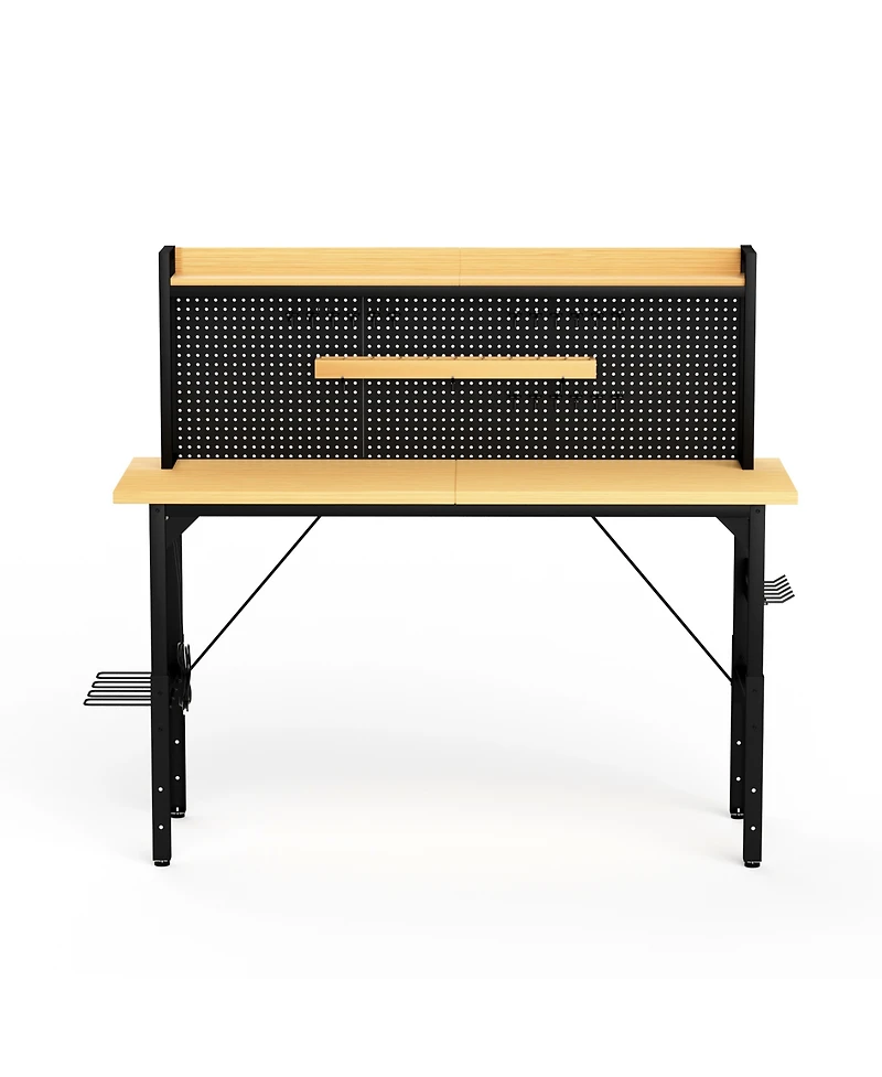 Streamdale Furniture 71'' Heavy-Duty Adjustable Workbench with Pegboard Wheels and Power Outlets