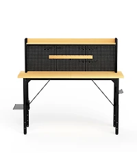 Streamdale Furniture 71'' Heavy-Duty Adjustable Workbench with Pegboard Wheels and Power Outlets