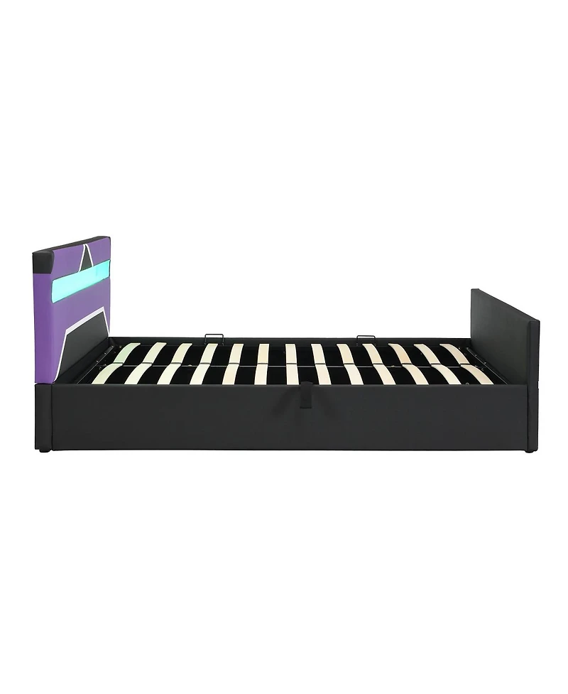 Streamdale Furniture Queen Size Led Gaming Bed with Hydraulic Storage