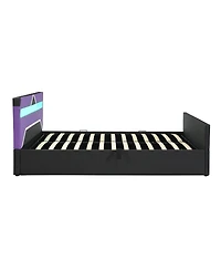 Streamdale Furniture Queen Size Led Gaming Bed with Hydraulic Storage