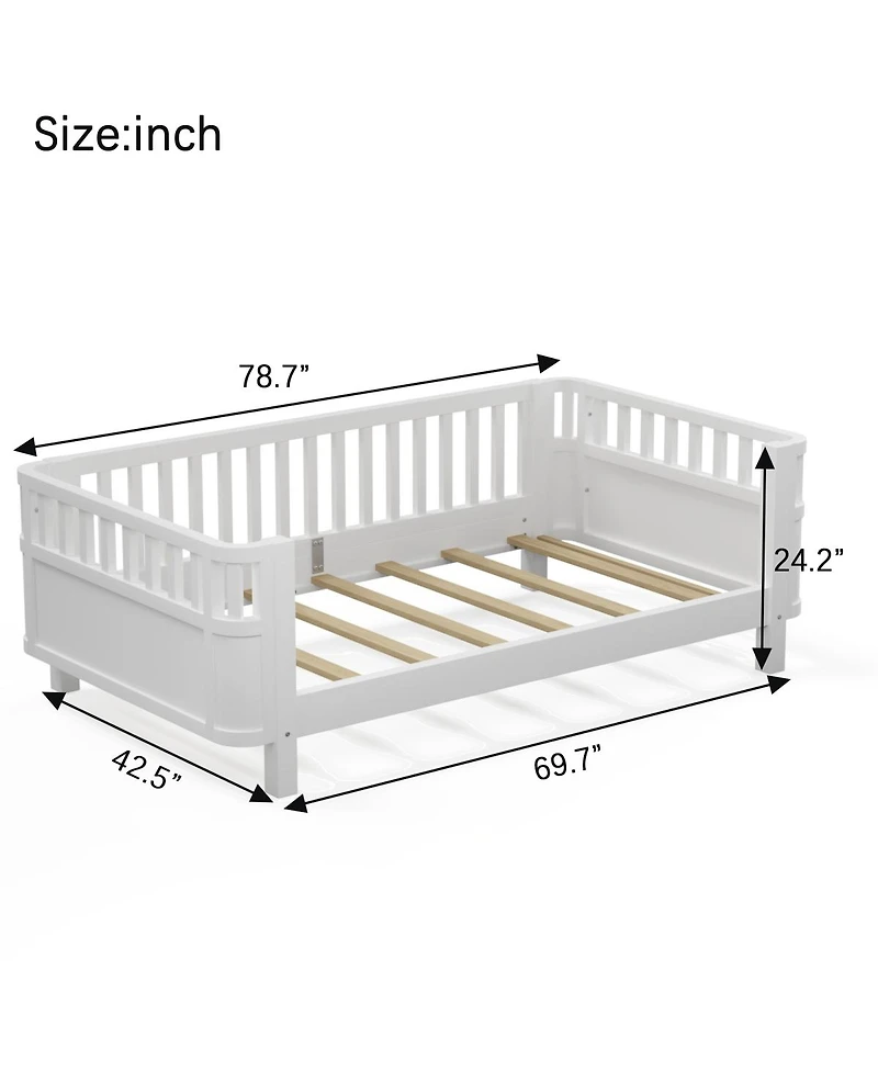 Streamdale Furniture Twin Size Wood Platform Bed with Rails for Kids