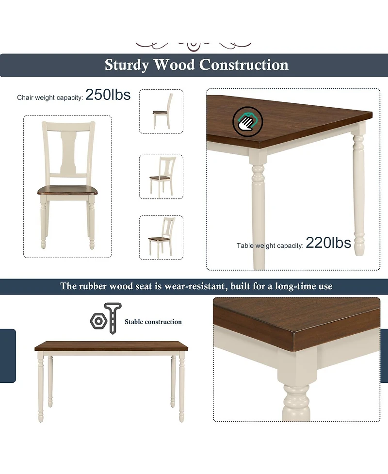 Streamdale Furniture 6-Piece Wooden Dining Set with Table 4 Chairs and Bench
