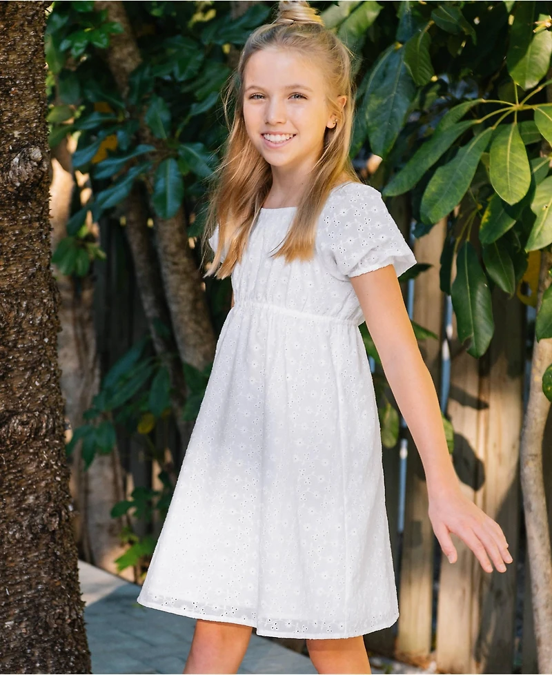 Lands' End Girl's Short Sleeve Eyelet Bow Dress