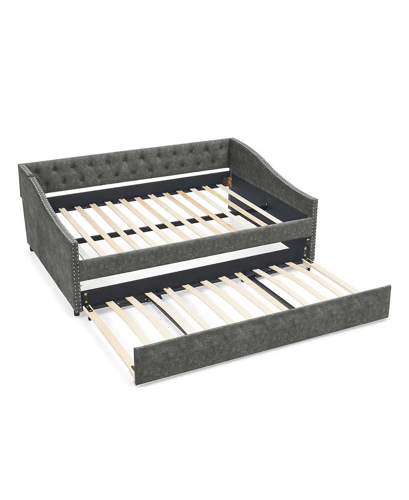 Streamdale Furniture Daybed with Pull-out Usb Charging and Button-Tufted Arms