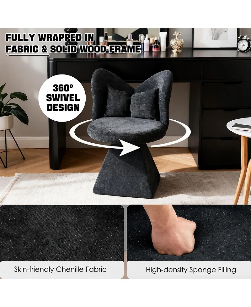 Streamdale Furniture Butterfly Back Swivel Vanity Chair for Bedroom and Dining Room