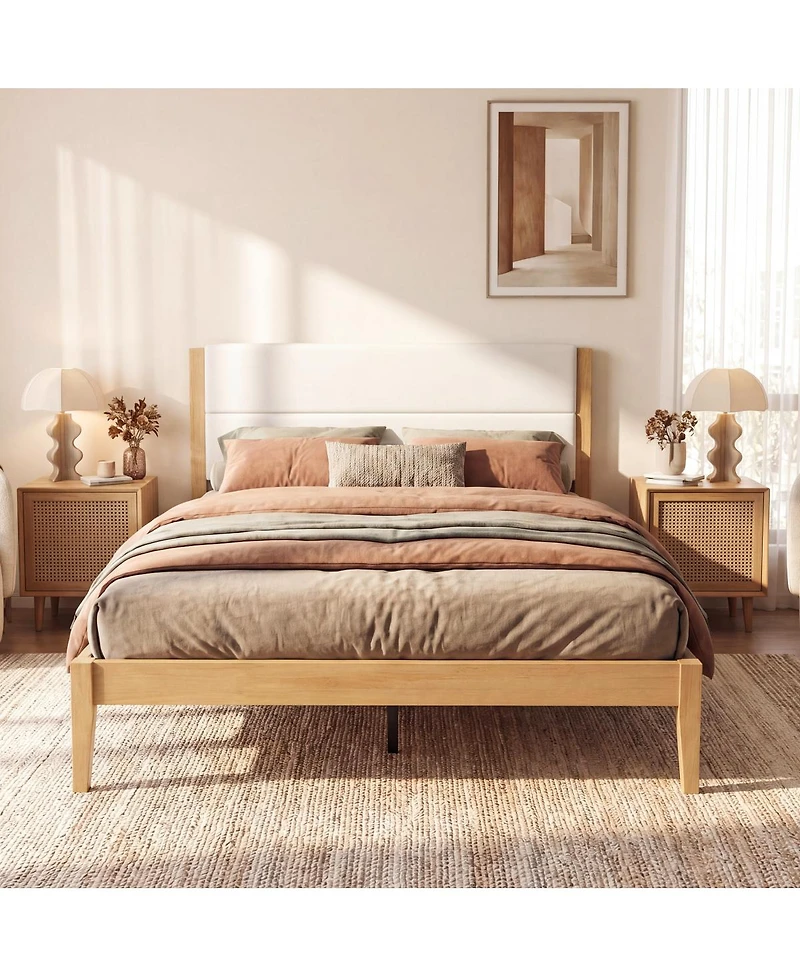 Streamdale Furniture Mid-Century Modern Upholstered King Platform Bed Wood