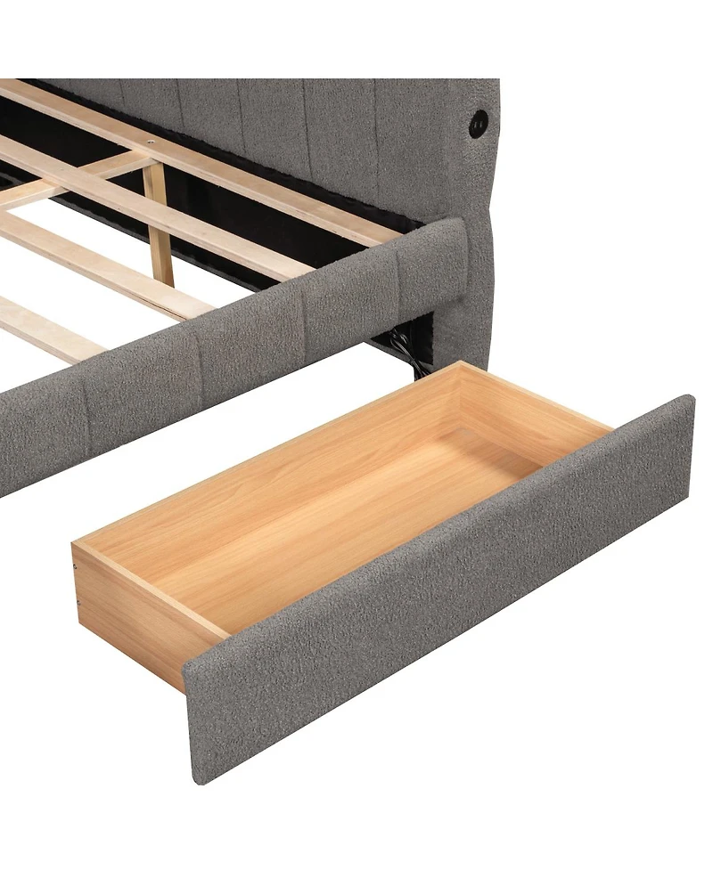 Streamdale Furniture Upholstered Platform Bed with Usb and 2 Drawers