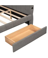 Streamdale Furniture Upholstered Platform Bed with Usb and 2 Drawers
