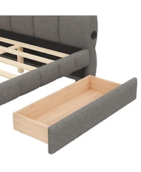 Streamdale Furniture Upholstered Platform Bed with Usb and 2 Drawers