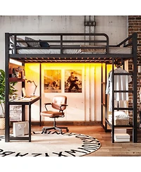 Streamdale Furniture Full Loft Bed with Desk Storage Shelves Usb Ports and Lights