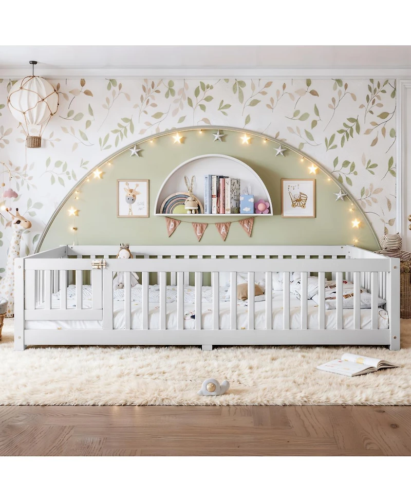 Streamdale Furniture Bed Floor Bed with Safety Guardrails and Door for Kids