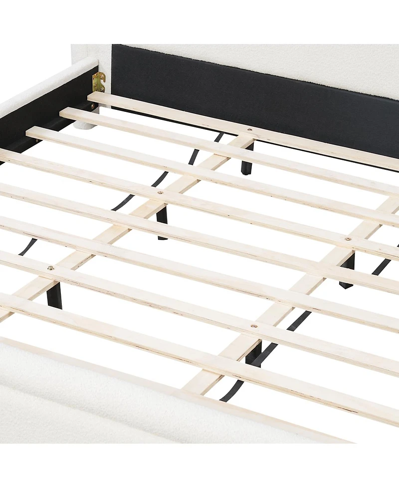 Streamdale Furniture Queen Size Upholstered Boucle Platform Bed with Curved Headboard