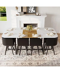 Streamdale Furniture 9 Piece Square Faux Marble Dining Set with 8 Pu Leather Chairs