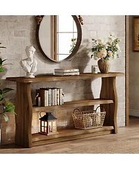 Tribesigns 63" Solid Wood Console Table, Farmhouse Entryway Table with 2-Tier Storage Shelf, Rusti Sofa Table