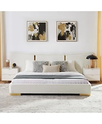 Streamdale Furniture Queen Size Extra Large Chenille Platform Bed with Curved Headboard