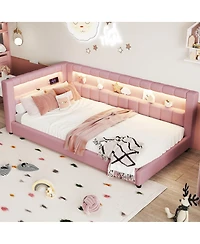 Streamdale Furniture Upholstered Twin Xl Size Platform Bed with Usb Ports and Led Belt