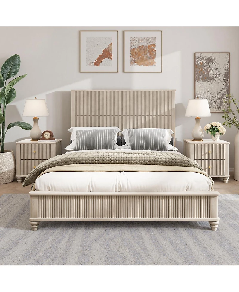 Streamdale Furniture Solid Wood Platform Bed Frame with Tall Headboard No Box Spring Needed