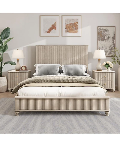 Streamdale Furniture Solid Wood Platform Bed Frame with Tall Headboard No Box Spring Needed