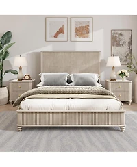 Streamdale Furniture Solid Wood Platform Bed Frame with Tall Headboard No Box Spring Needed