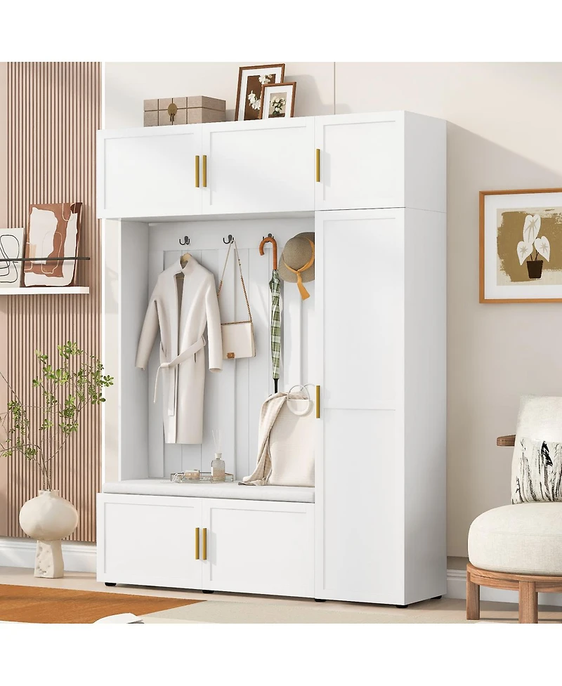 Streamdale Furniture 4-in-1 American Style Hall Tree with Padded Bench and Storage