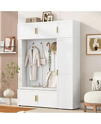 Streamdale Furniture 4-in-1 American Style Hall Tree with Padded Bench and Storage