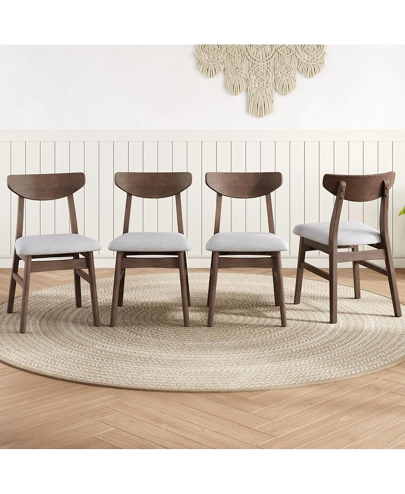 Streamdale Furniture 4-Piece Modern Scandinavian Dining Chairs Curved Wood and Fabric
