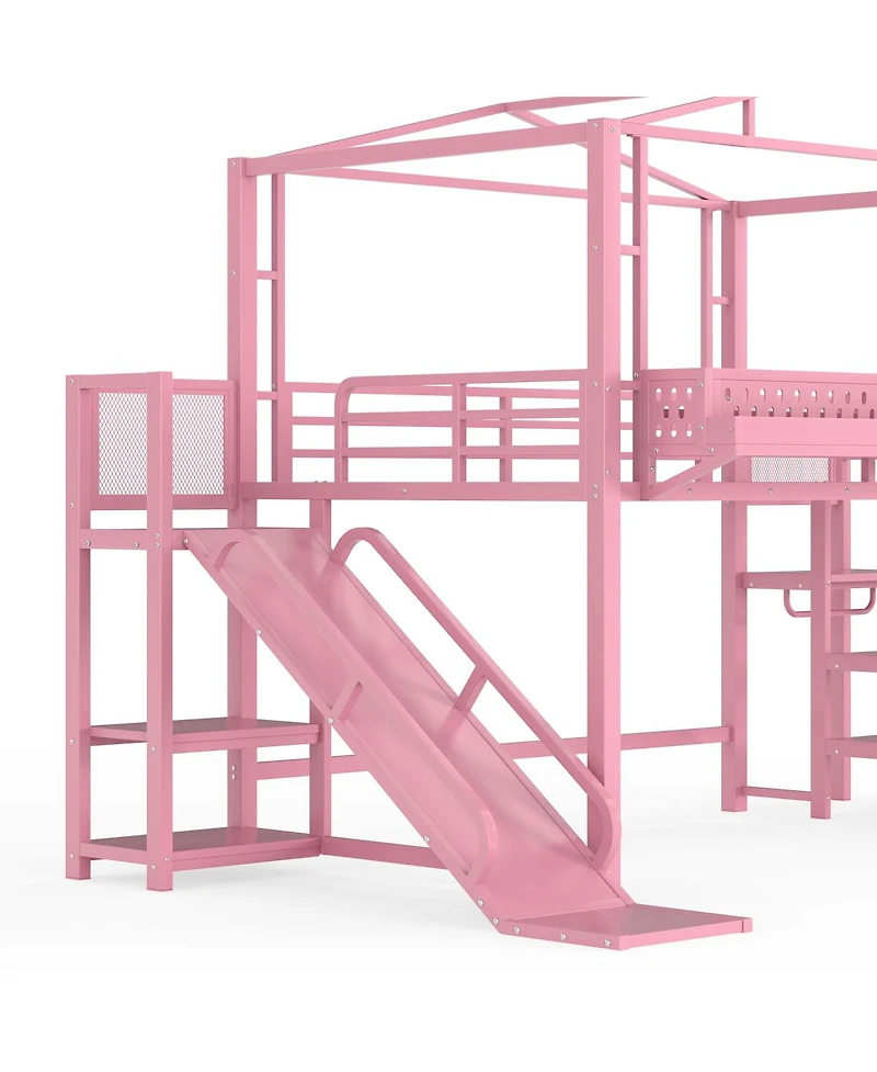 Streamdale Furniture Metal Loft Bed with Storage Wardrobe Usb and Led Lights