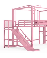 Streamdale Furniture Metal Loft Bed with Storage Wardrobe Usb and Led Lights