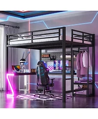 Streamdale Furniture Metal Loft Bed with L-Shaped Desk Usb Ports and Led Lights