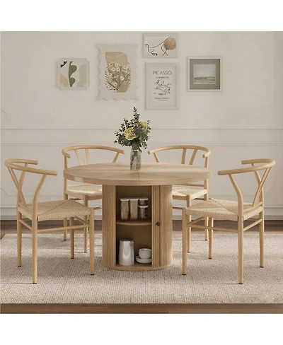 Streamdale Furniture 5-Piece Wooden Dining Set with 47.2'' Round Storage Table