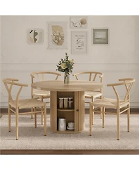 Streamdale Furniture 5-Piece Wooden Dining Set with 47.2'' Round Storage Table