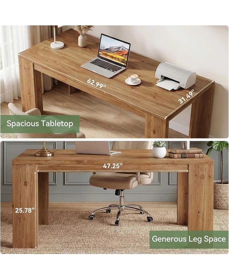 Tribesigns 63-Inch Solid Wood Executive Desk, Farmhouse Rectangular Home Office Computer Desk with Large Tabletop and Legroom