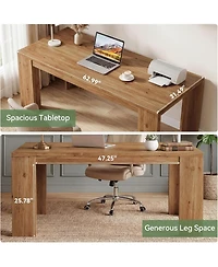 Tribesigns 63-Inch Solid Wood Executive Desk, Farmhouse Rectangular Home Office Computer Desk with Large Tabletop and Legroom