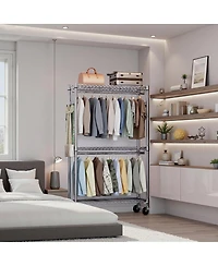 Streamdale Furniture Heavy Duty 3-Tier Rolling Garment Rack with 2 Rods and Side Hooks