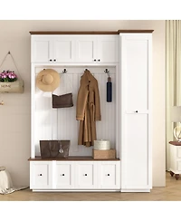 Streamdale Furniture 5-in-1 Farmhouse Hall Tree with Storage Bench Coat Rack and Shoe Cabinets