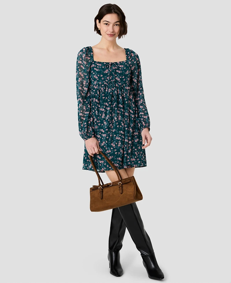 French Connection Women's Square Neck Fitted Bodice Flare Mini Dress